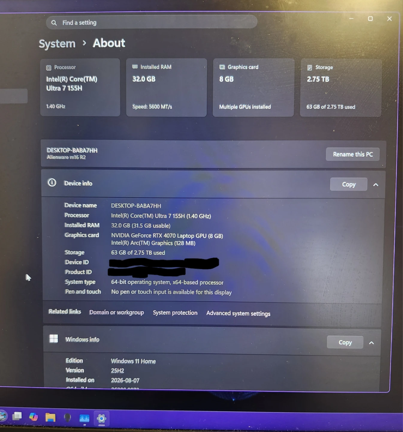 Alienware laptop M16 R2 - Rtx 4070 - 32GB DDR5 - 3TB ssd - photo 2
