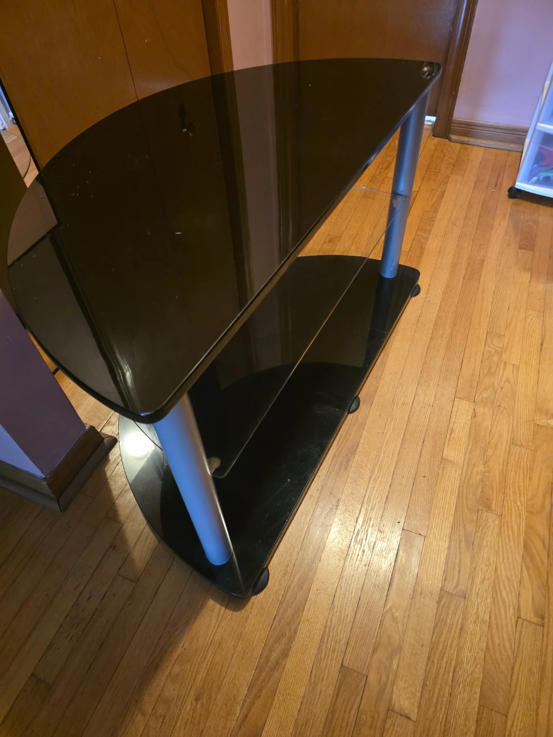 Black glass TV stand with silver legs - photo 2