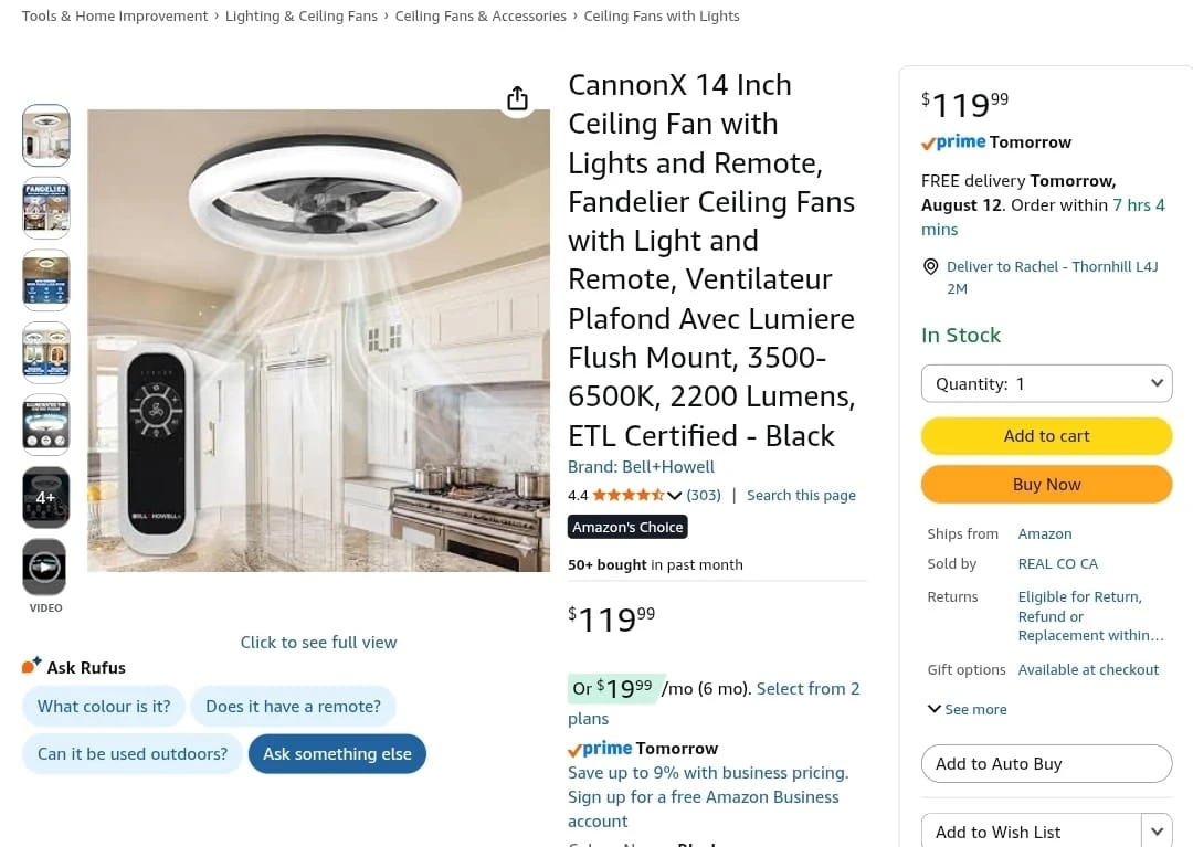 Bell+Howell 14 Inch Ceiling Fan with Light