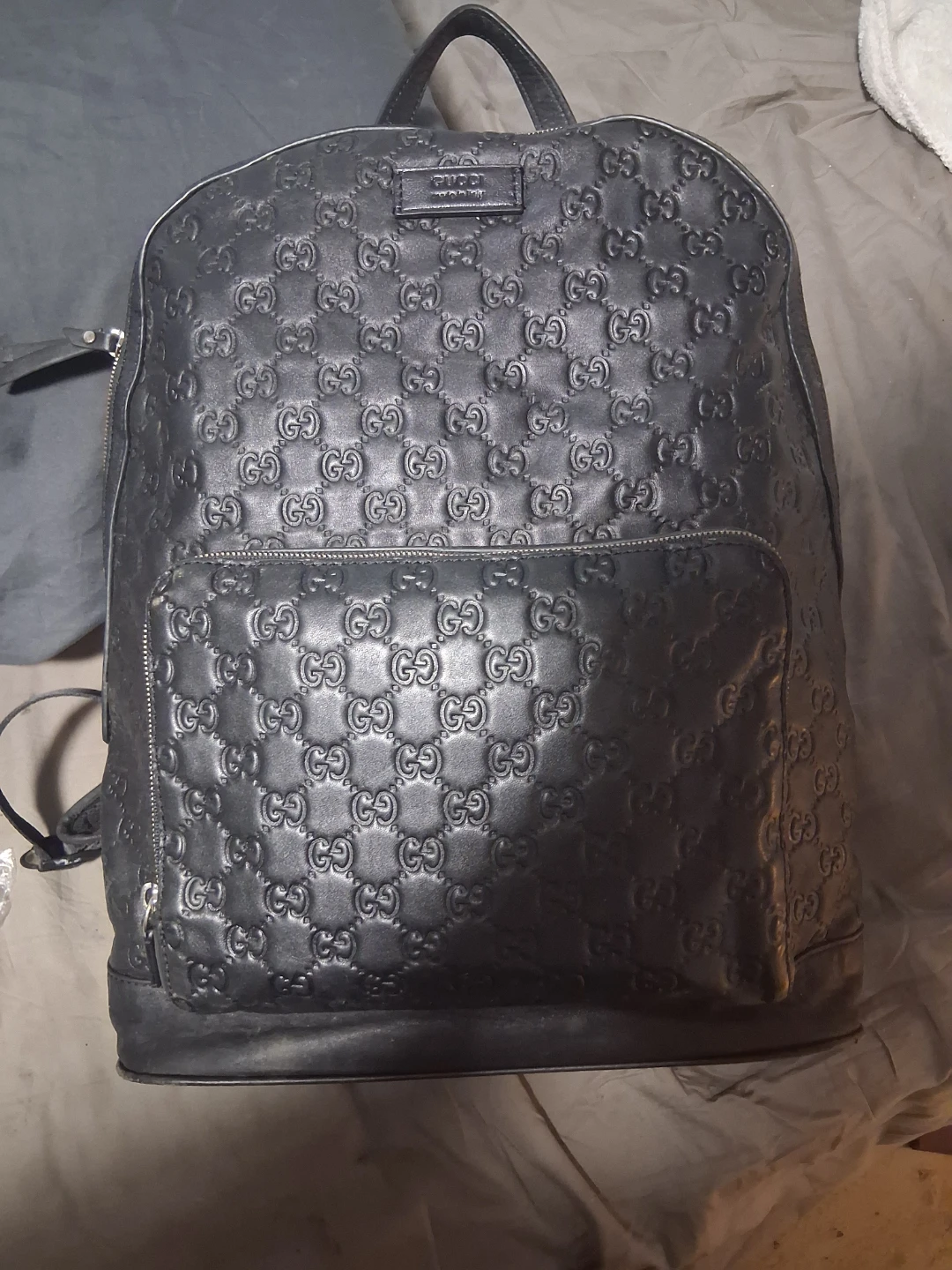 Gucci Black Embossed GG Leather Backpack