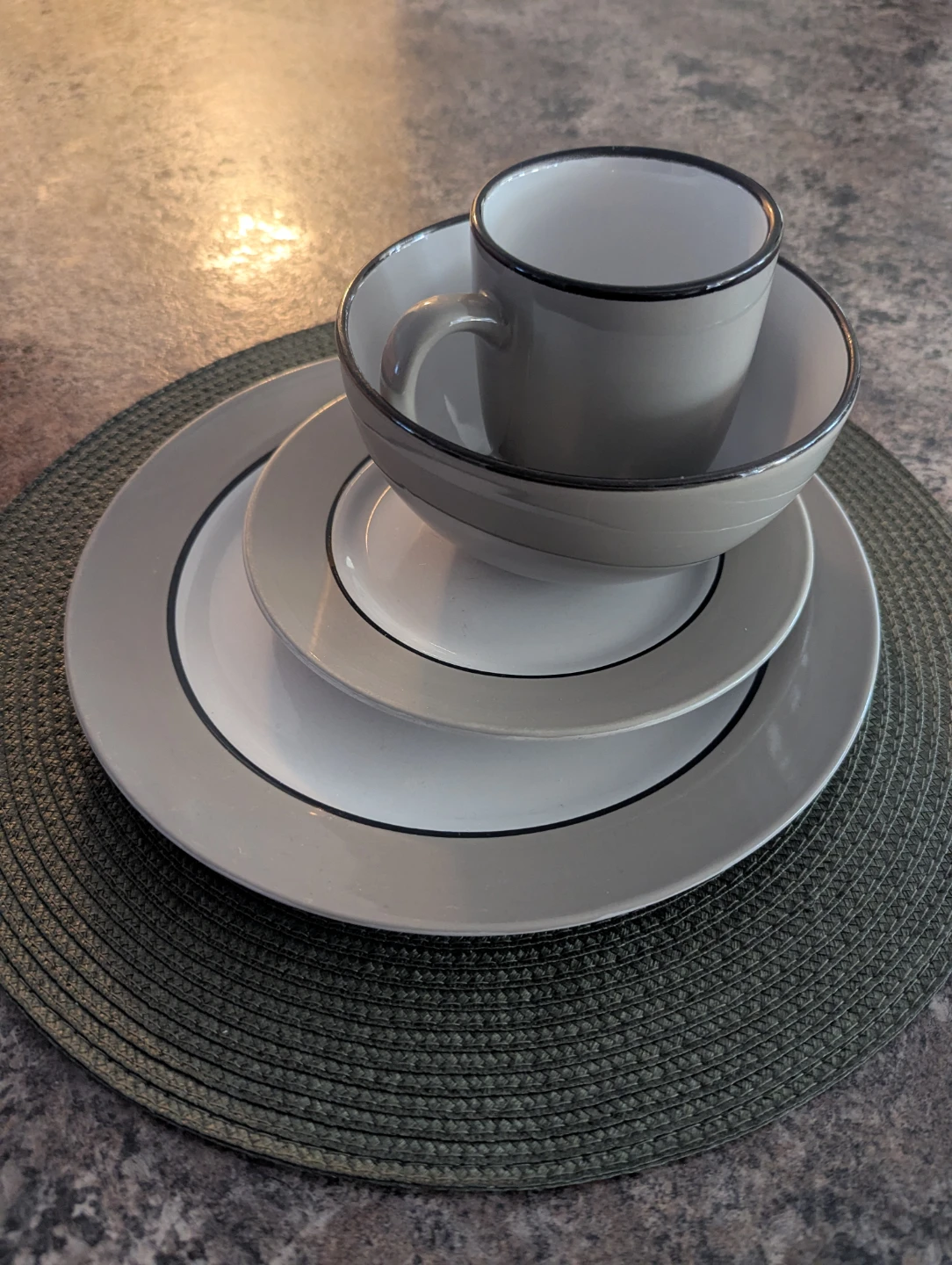 Grey and White Dinnerware Set with Black Trim - photo 2