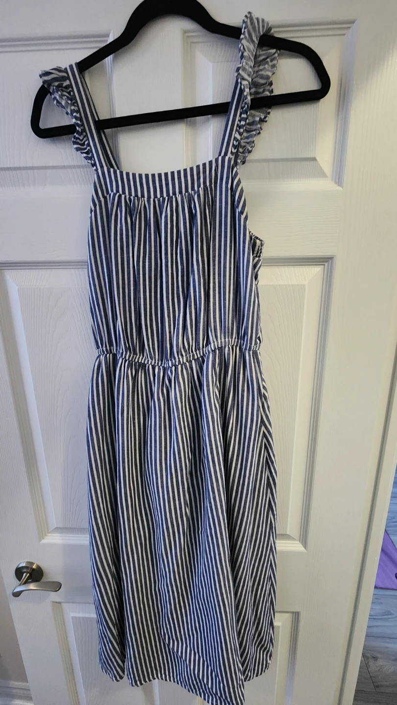 Blue and white striped sundress