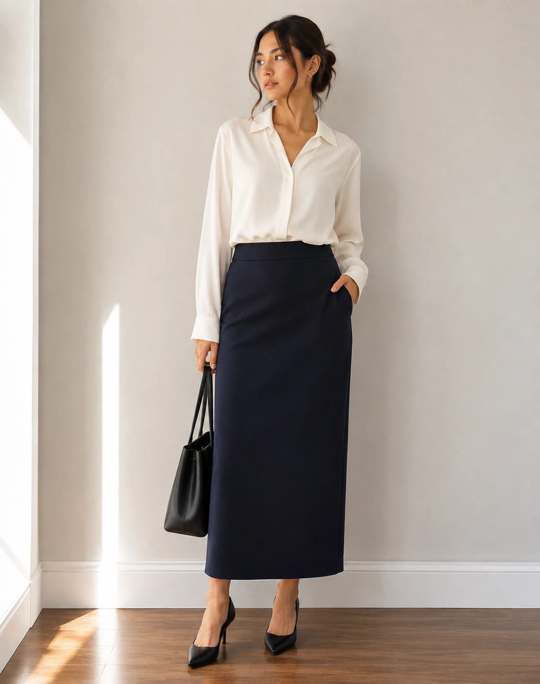 Zahra Petite Navy Pencil Skirt