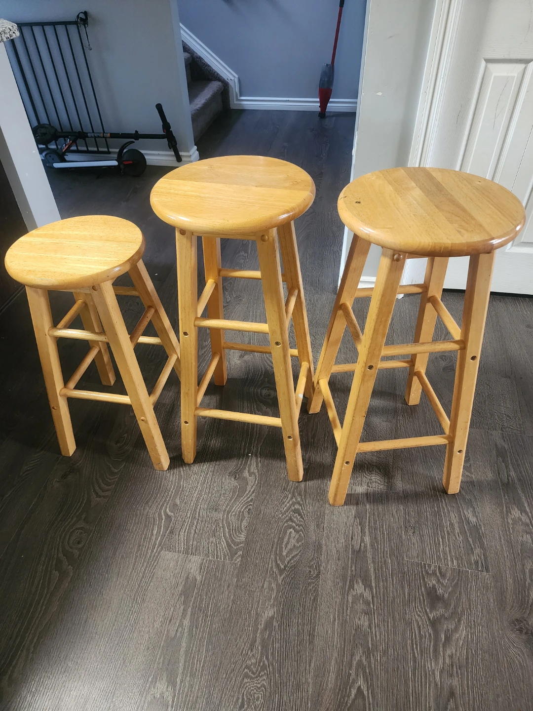 Set of 3 Wooden Bar Stools