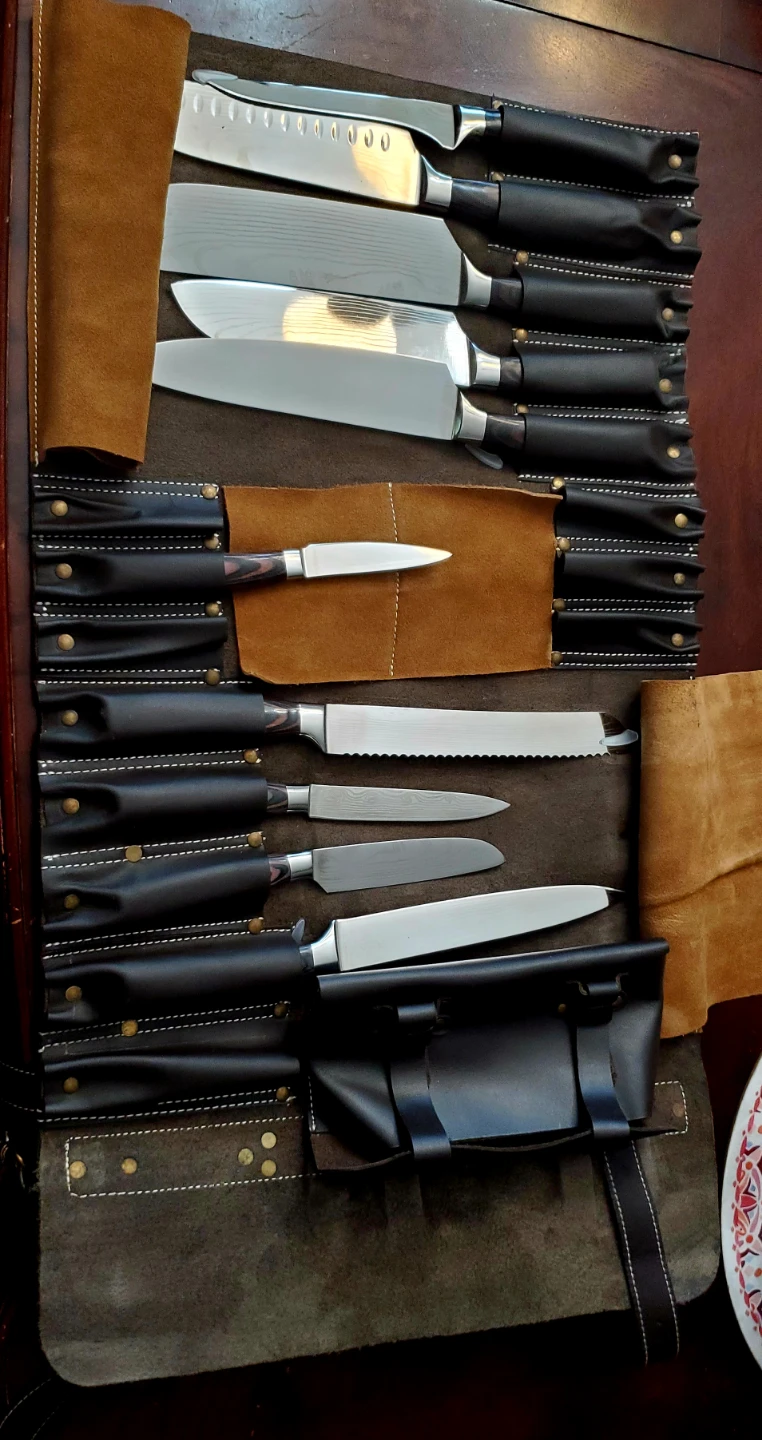 10 Piece Senken Japanese Knives &  Leather Carrying Case - photo 2