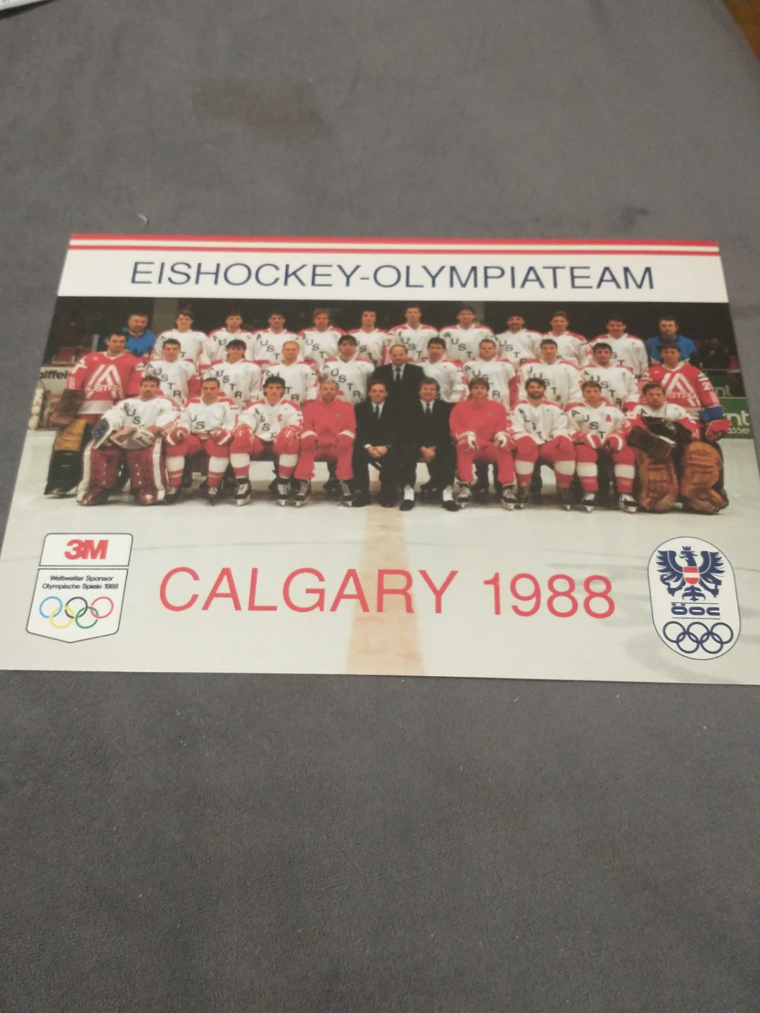 1988 Calgary Olympics Austria Ice Hockey Team Postcard - photo 2