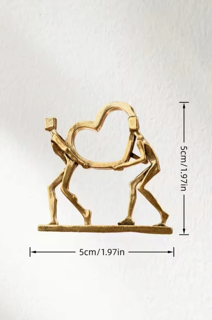 Couple Heart Brass Sculpture – Minimalist Love Figurine *new - photo 3