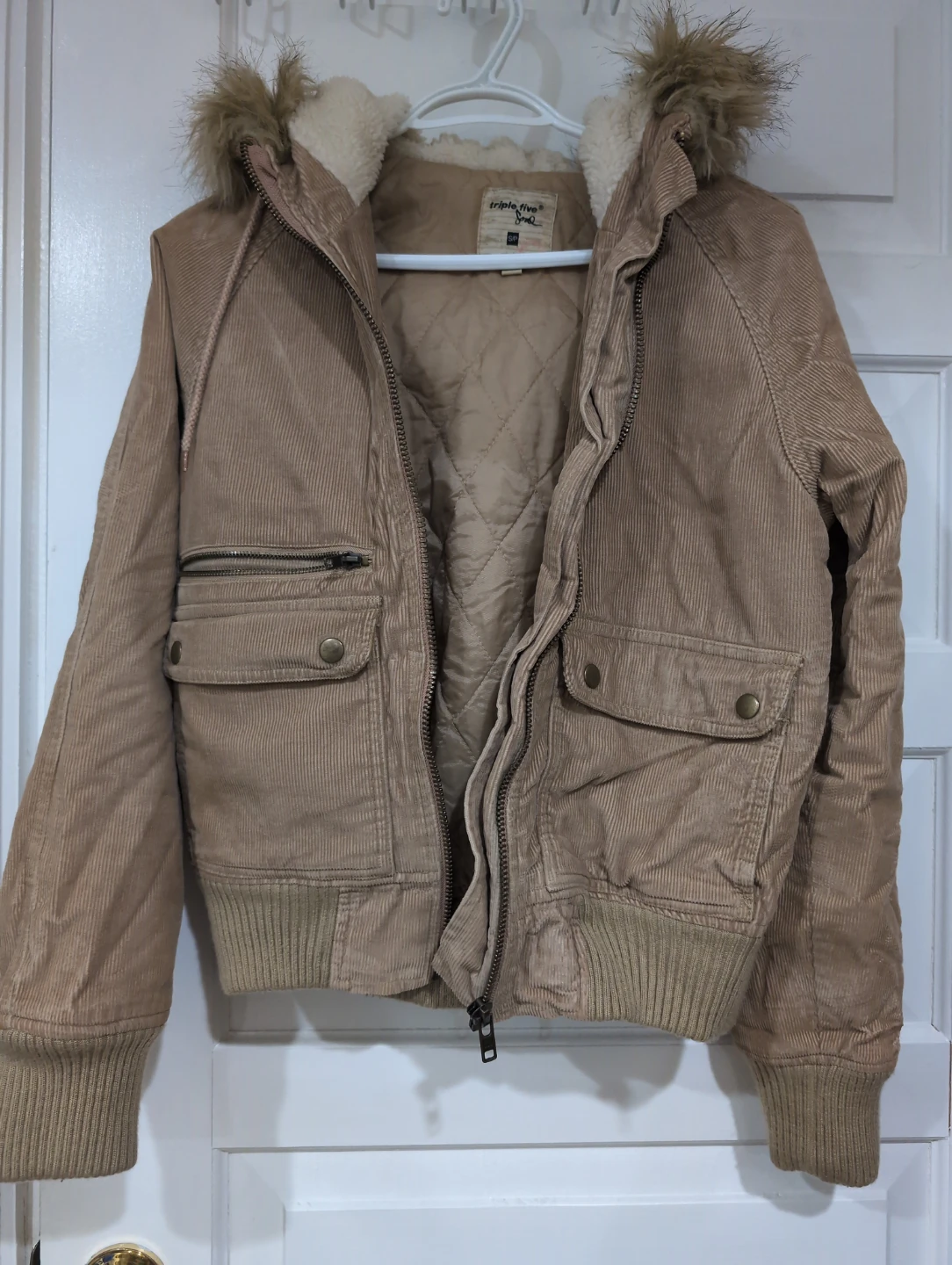 Triple Five Soul Tan Corduroy Hooded Jacket Size Small