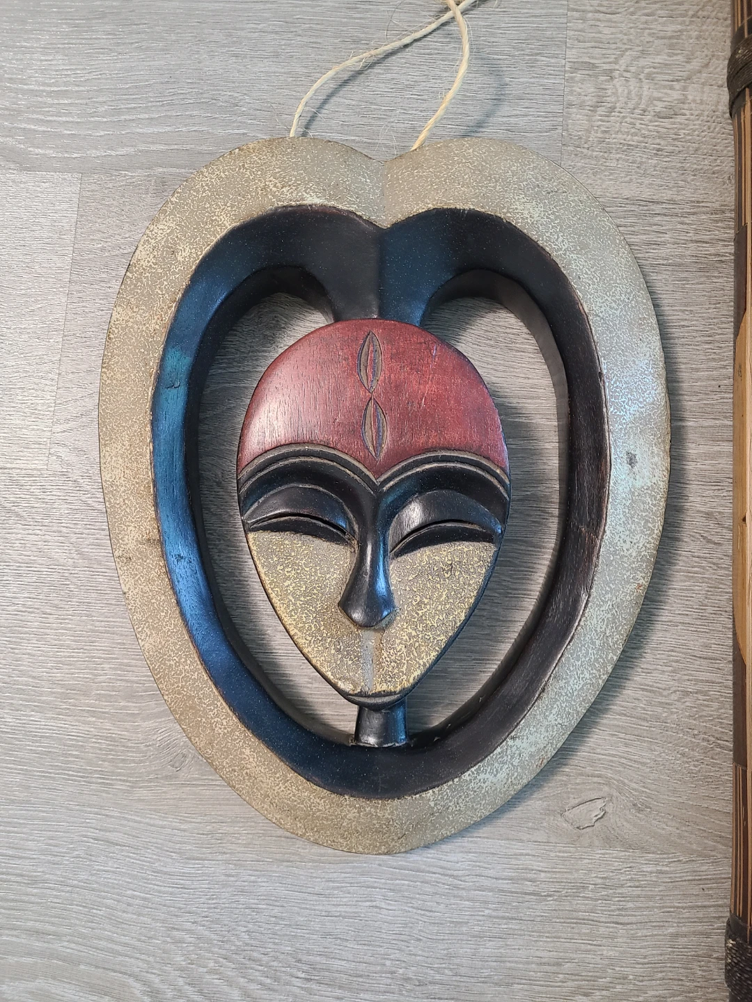 Artisan Carved Wood Face Sculpture and Didgeridoo - photo 2