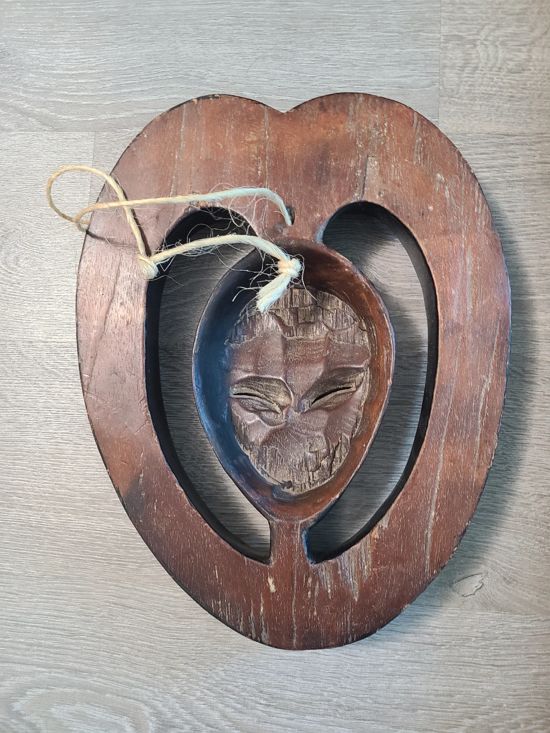 Artisan Carved Wood Face Sculpture and Didgeridoo - photo 3