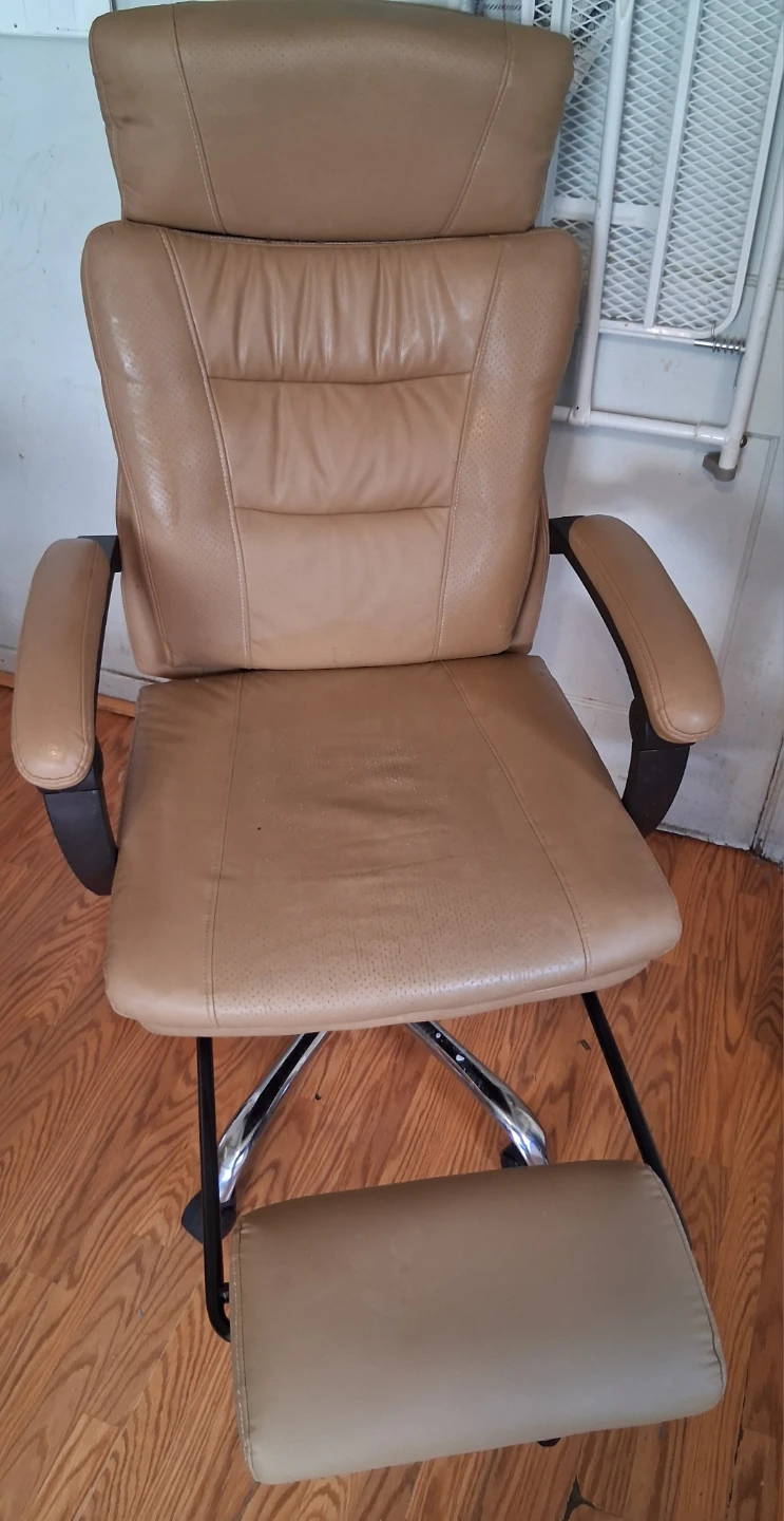 Tan Leather Executive Office Chair with Footrest