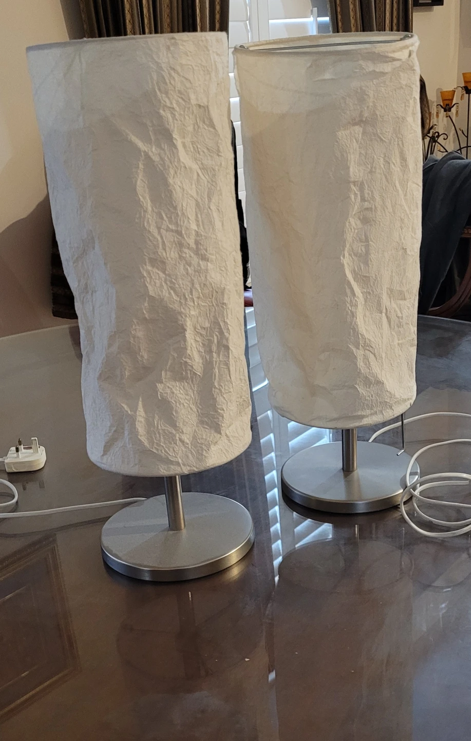 ​Pair of Modern Textured Paper Cylinder Table Lamps (IKEA) - photo 2