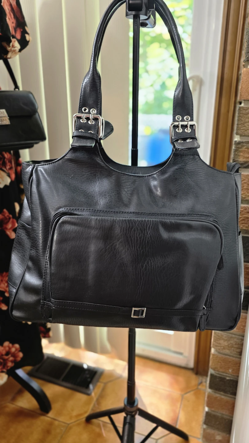 Black Faux Leather Shoulder Bag