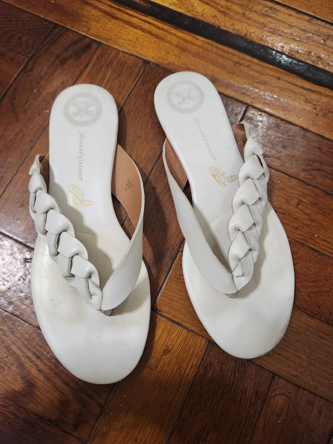 Modern Vintage White Braided Thong Sandals
