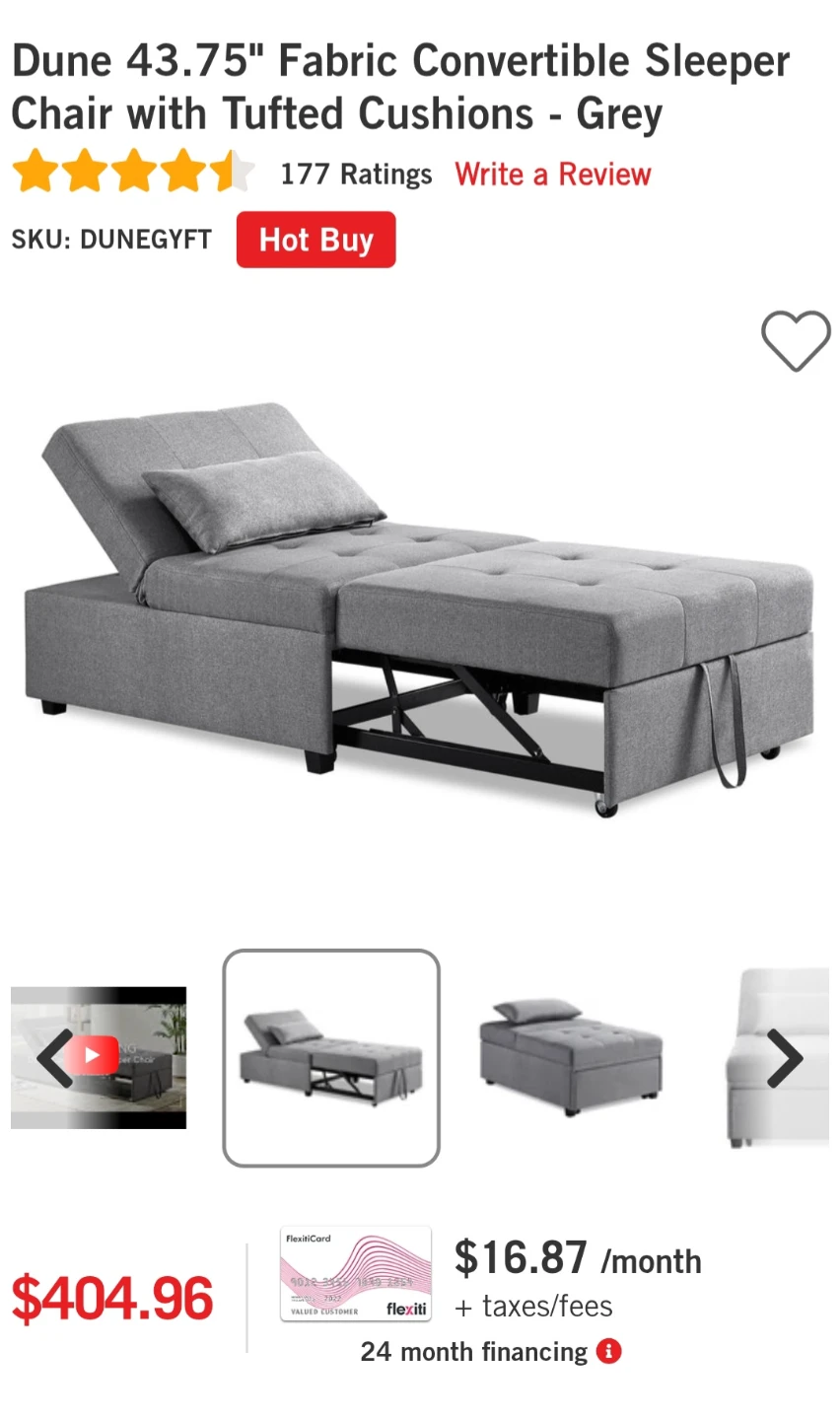 Convertible Sleeper Chair - Grey - photo 5
