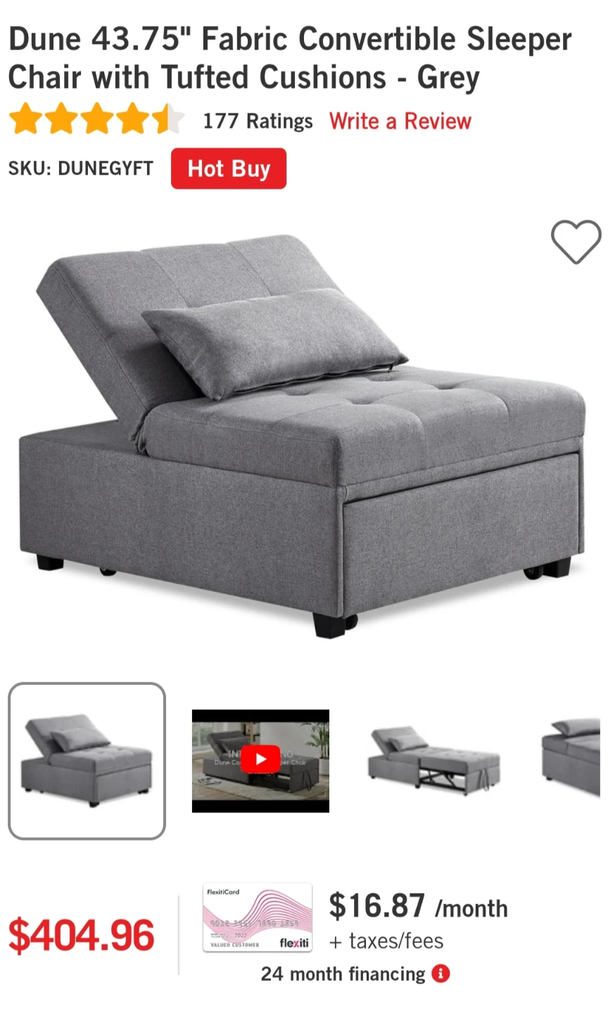 Convertible Sleeper Chair - Grey - photo 4