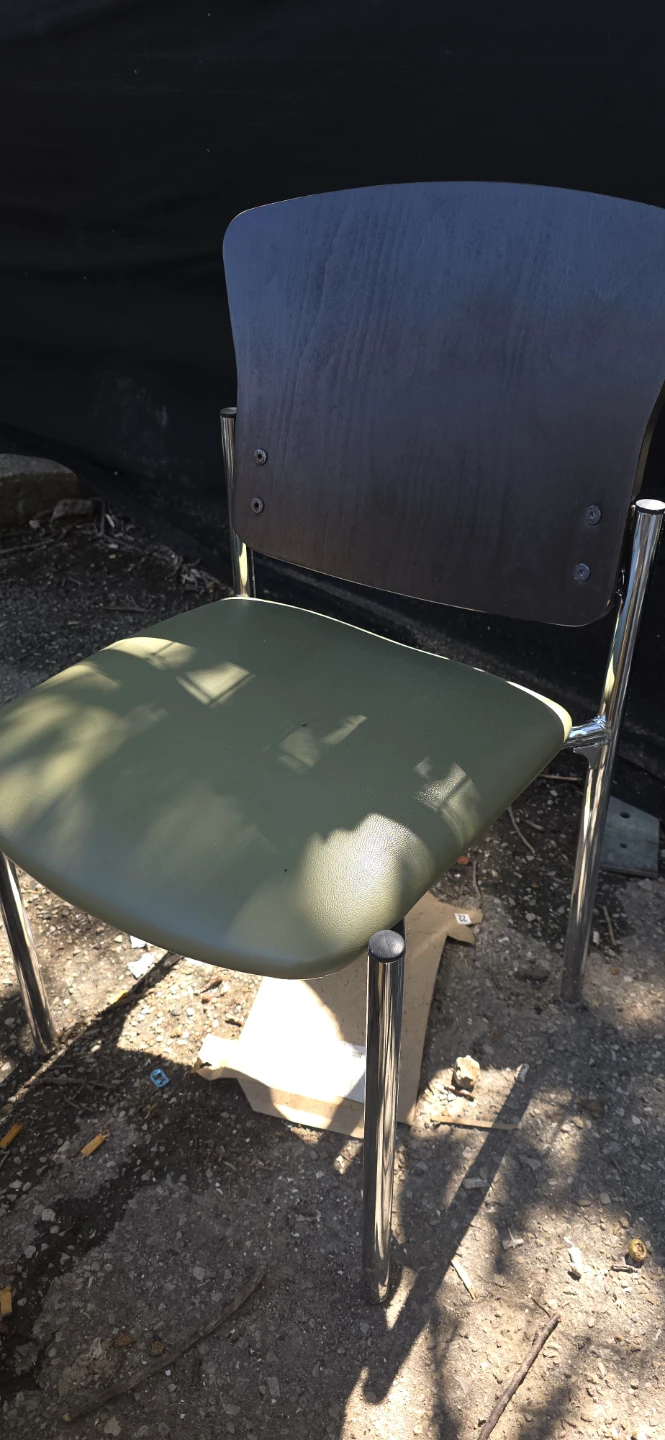 Modern Chair with Green Seat and Wood Back