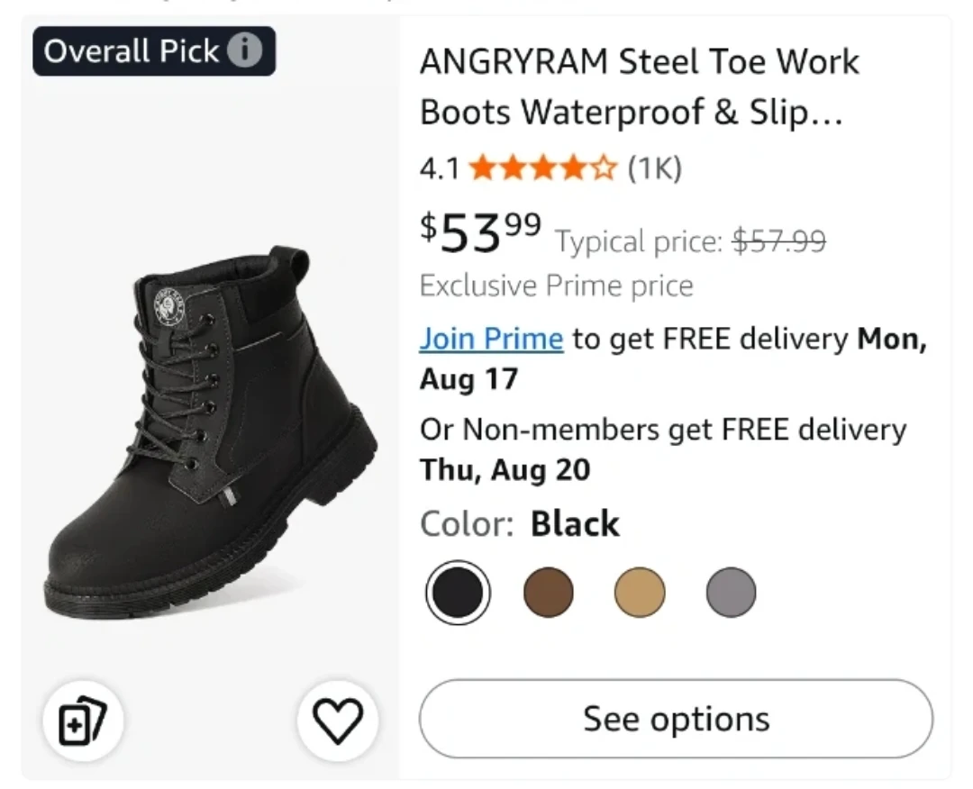ANGRYRAM Steel Toe Work Boots