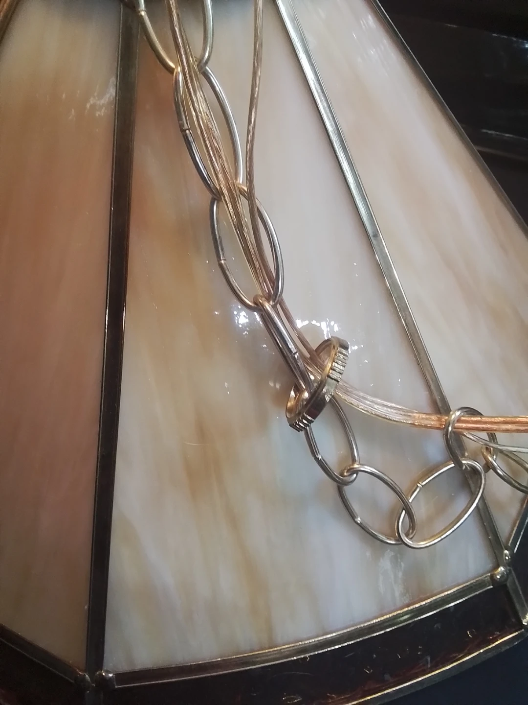 Vintage 1970s Tiffany-Style Slag Glass Hanging Pendant - photo 2