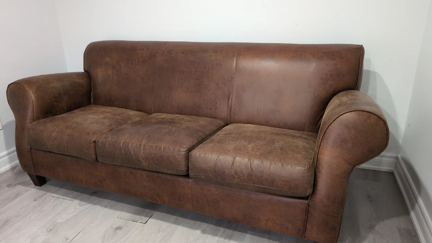 Brown Faux Leather Sofa - photo 2