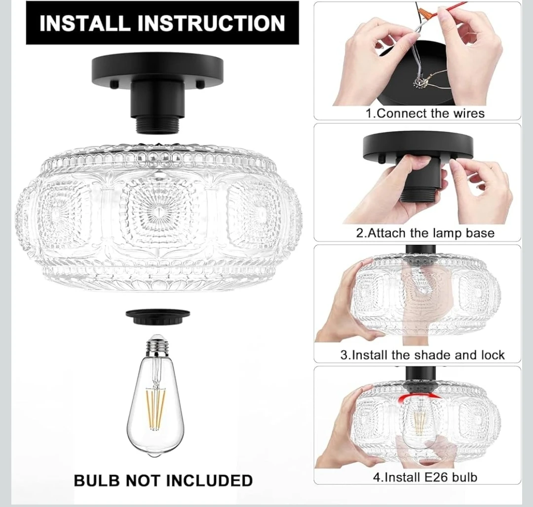 Semi Flush Mount Ceiling Light - Black Glass - photo 4