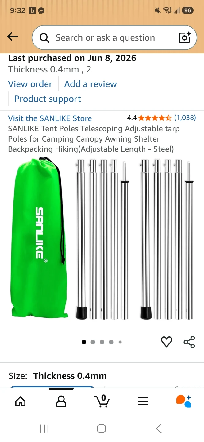 SANLIKE Telescoping Adjustable Tent Poles (Steel)
