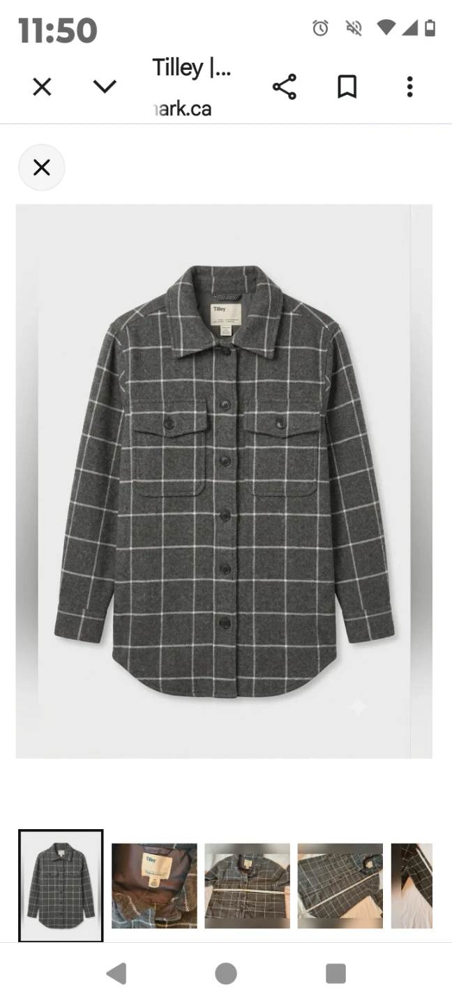 Tilley Grey Plaid wool blend Flannel Shirt Jacket XL/TG