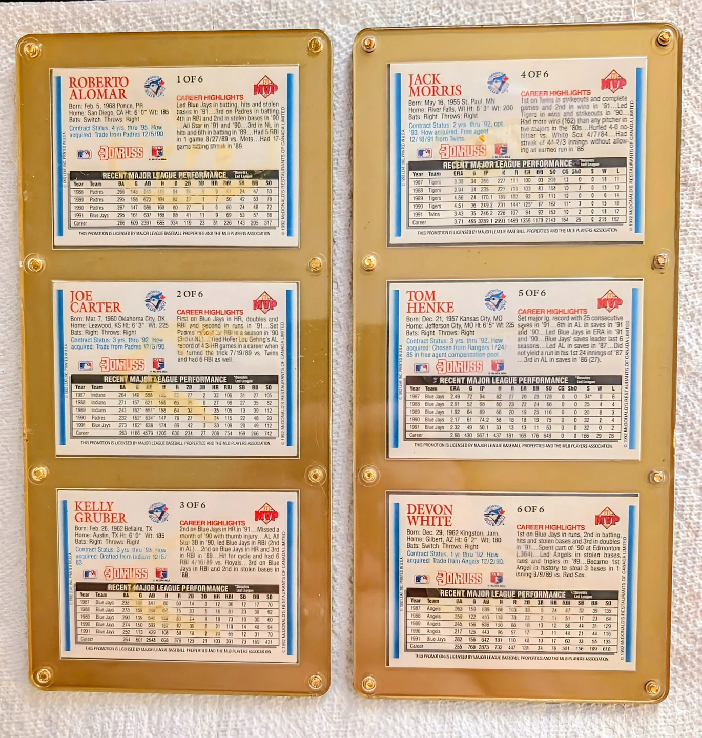 1992 Donruss McDonald's MVP Toronto Blue Jays commemorative  set - photo 2