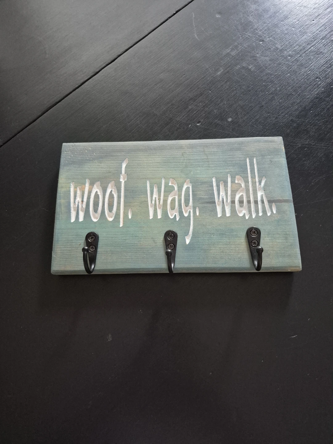 Decorative Wall Hook with "woof. wag. walk." text