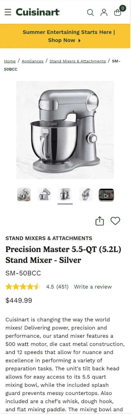 Cuisinart Precision Master 5.5 QT (5.2L) Stand Mixer