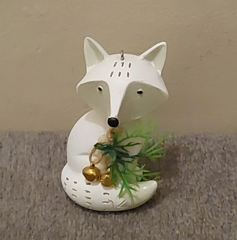 White Fox Christmas Ornament with Bells
