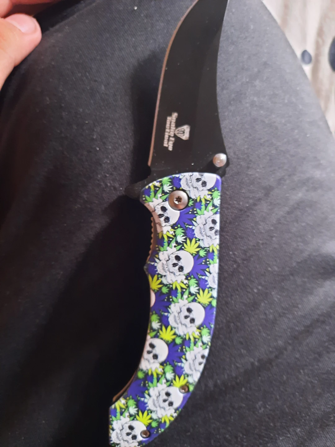 Snake Eye Tactical Folding Knife - Skull & Weed Design