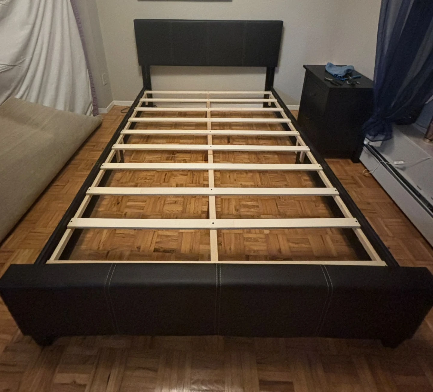 Black Faux Leather Bed Frame with Headboard