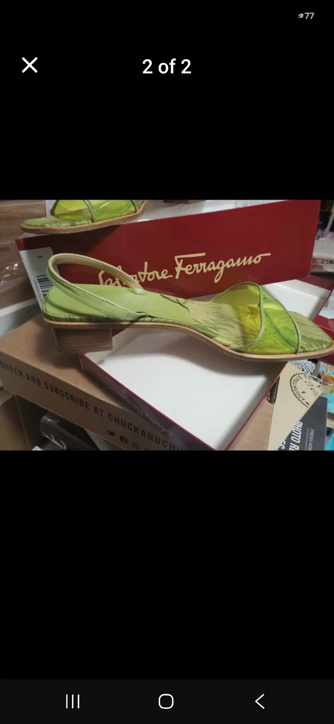 Salvatore Ferragamo Green Floral Slingback Sandals - photo 2