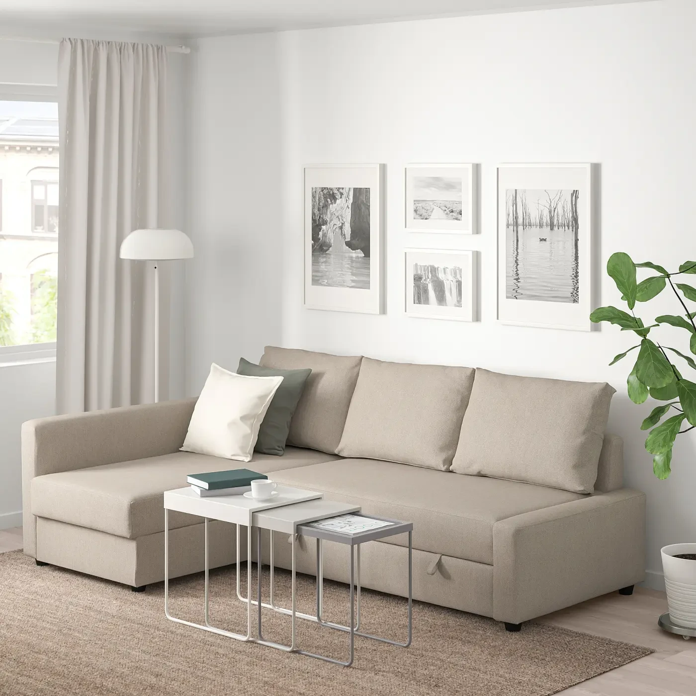 IKEA FRIHETEN Beige Sectional Sofa with Storage / Sofa Bed