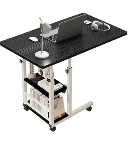 Adjustable Rolling Bedside Table with Shelves