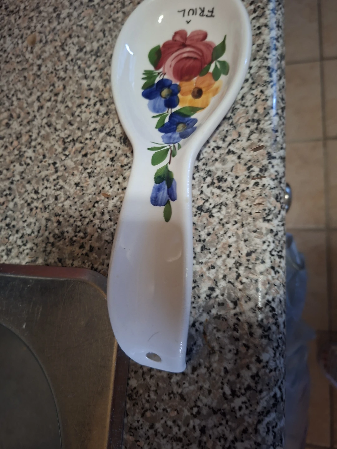 Ceramic Spoon Rest with Floral Design