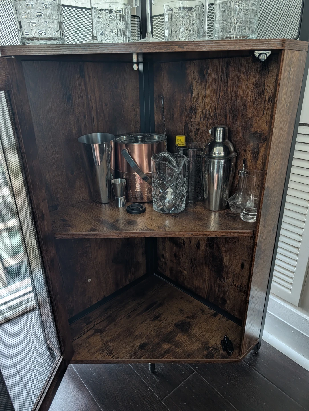 Corner Bar Cabinet with Drinkware and Bar Tools - photo 3