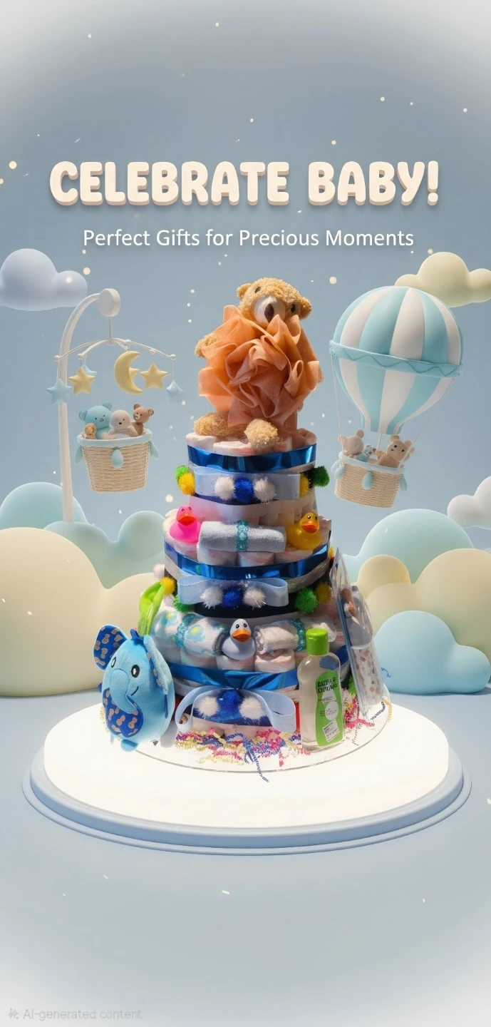Diaper Cake with Baby Toys and Essentials