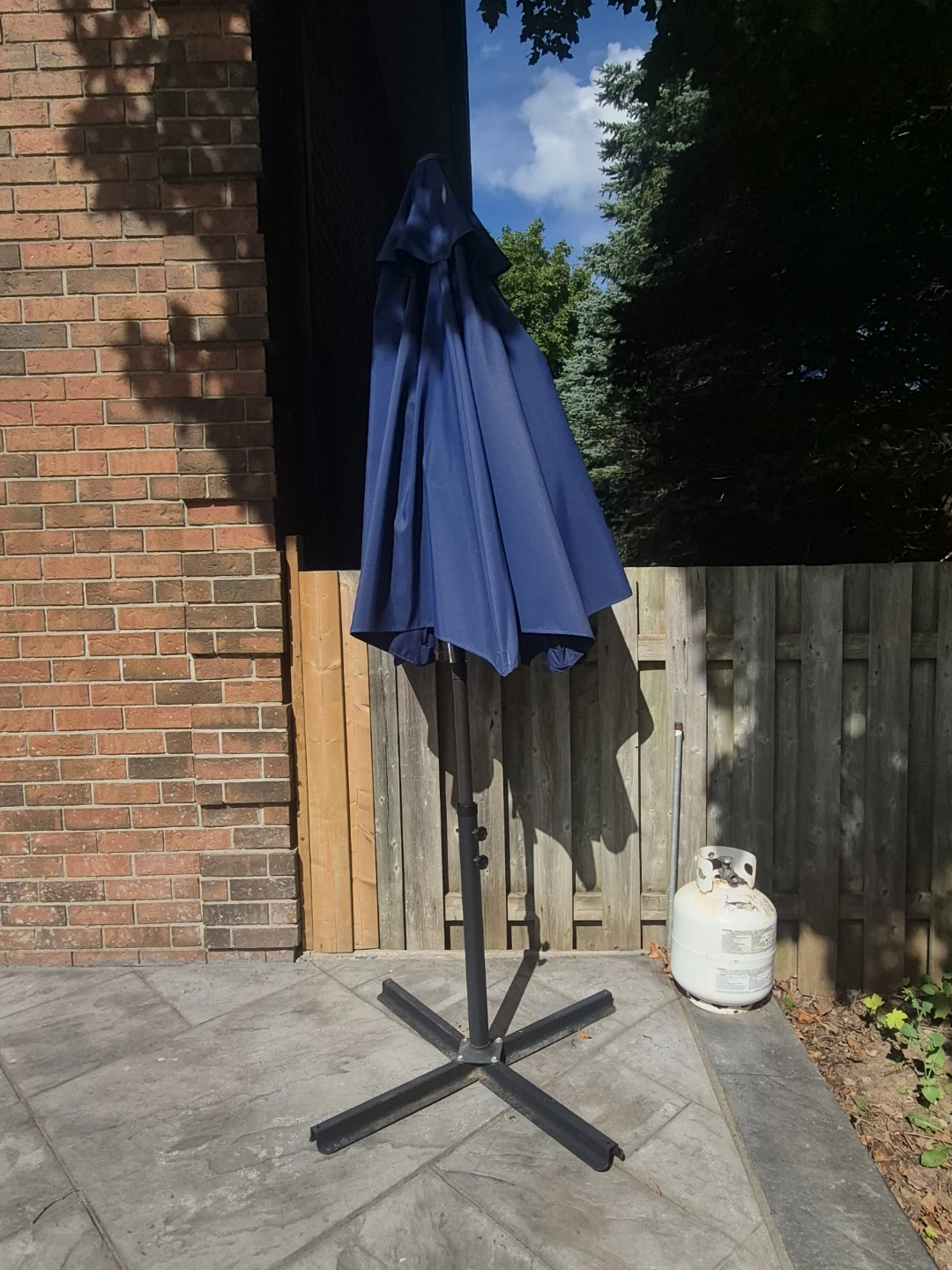 Blue Patio Umbrella with Stand