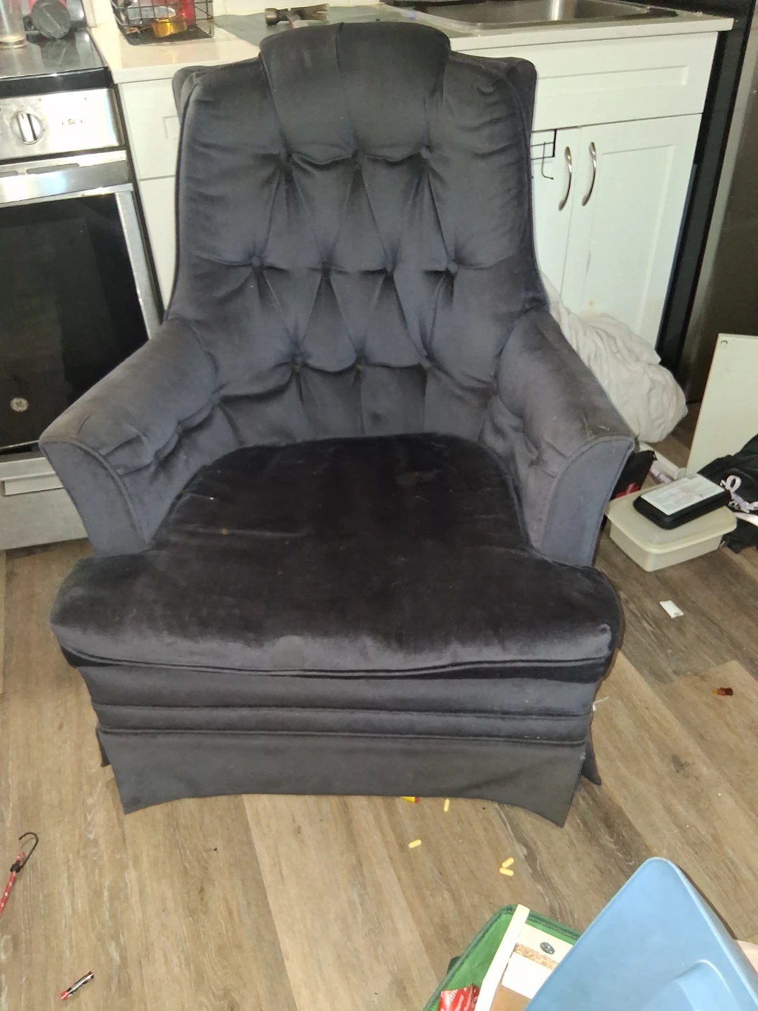 Dark Grey Tufted Wingback Armchair