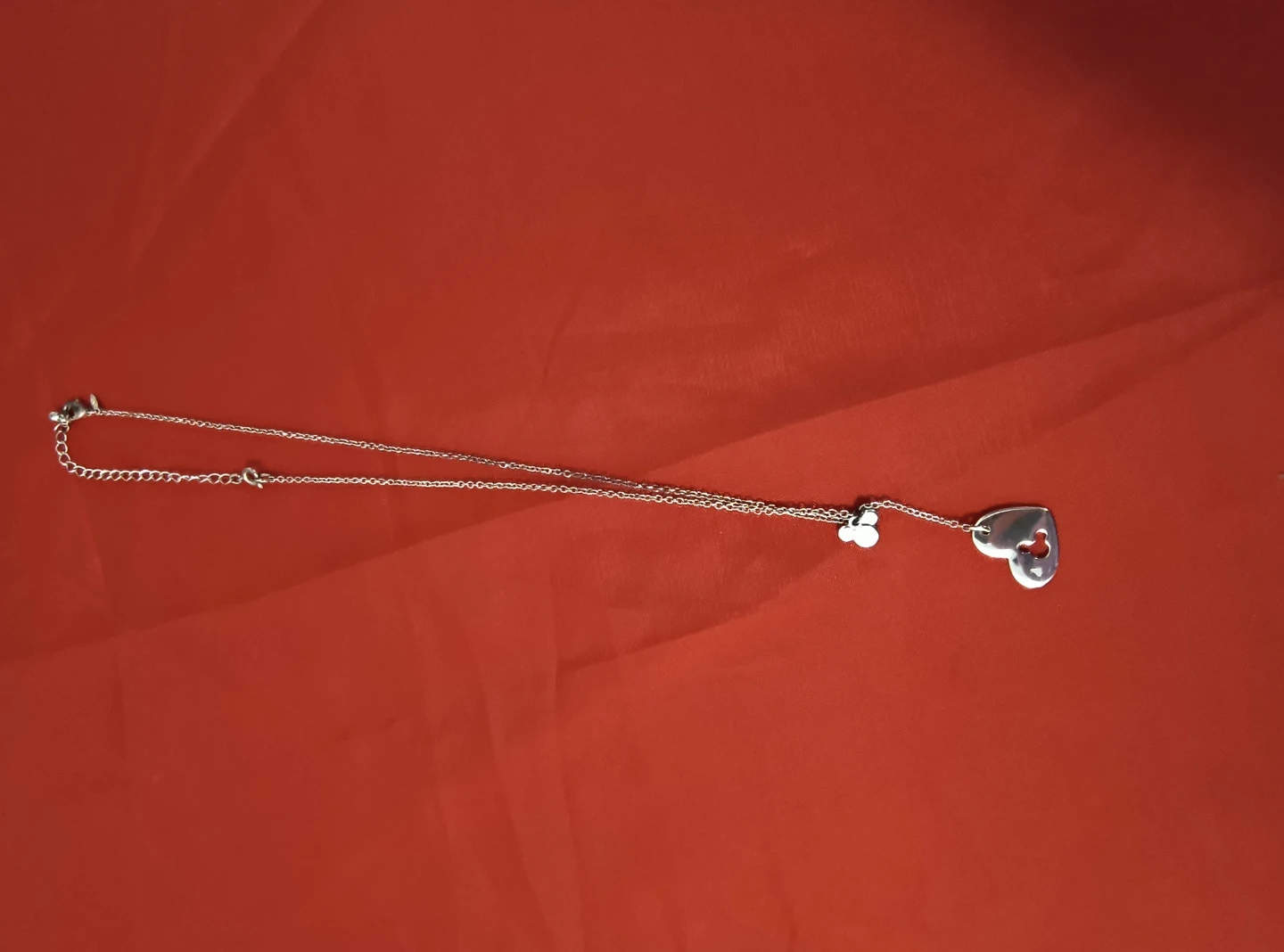Silver Tone Mickey Mouse Heart Pendant Necklace