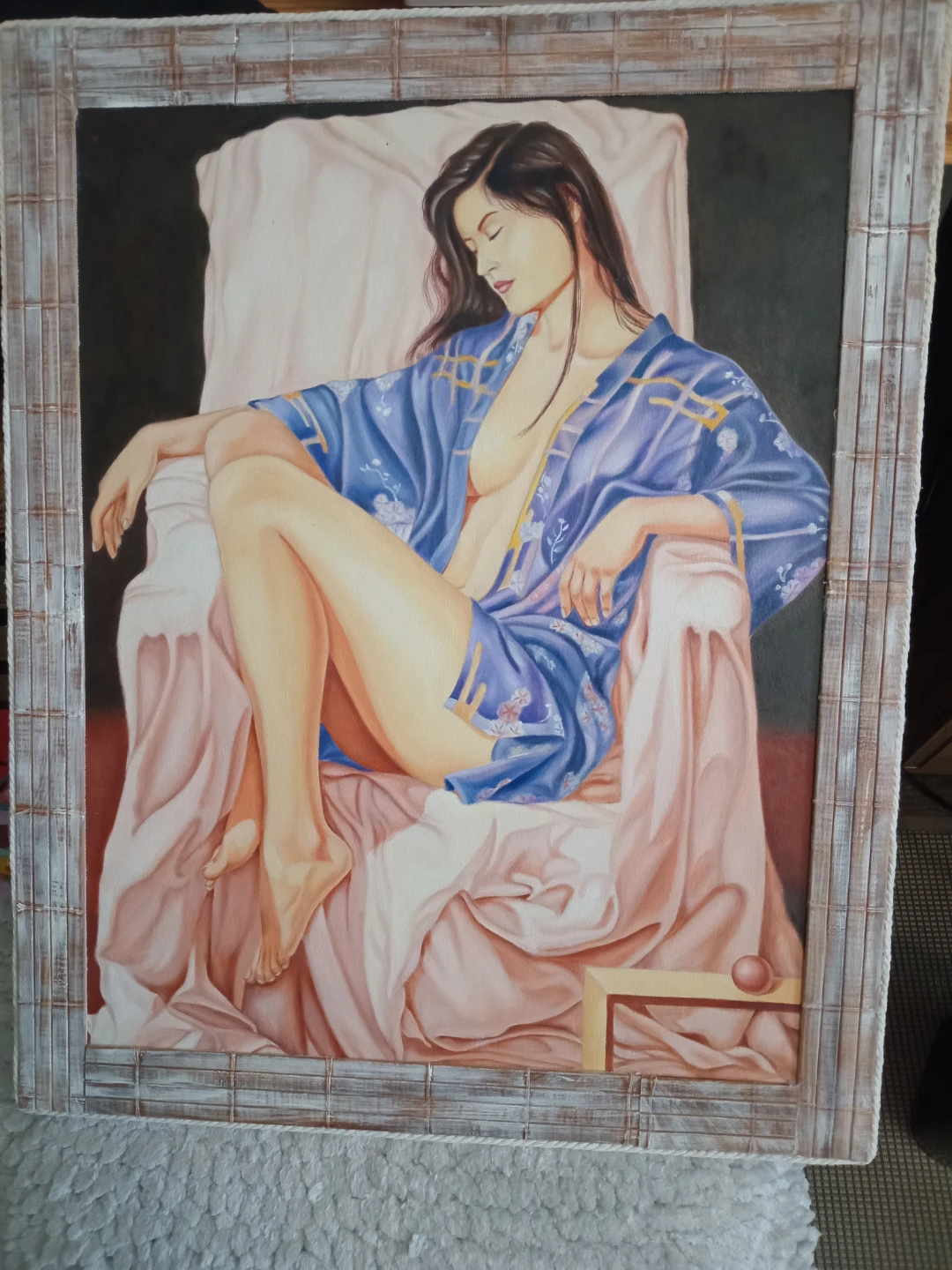 Woman in blue robe portrait painting