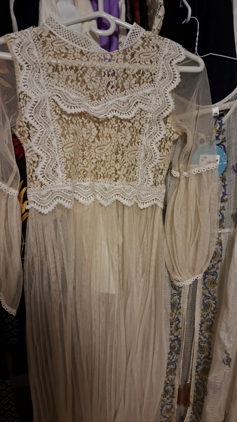 Cream Lace & Tulle Maxi Dress
