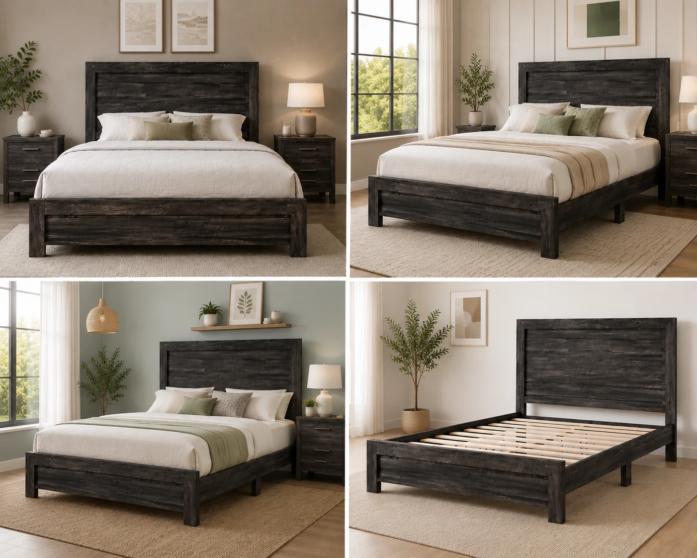 Rustic Dark Wood Queen Platform Bed Frame