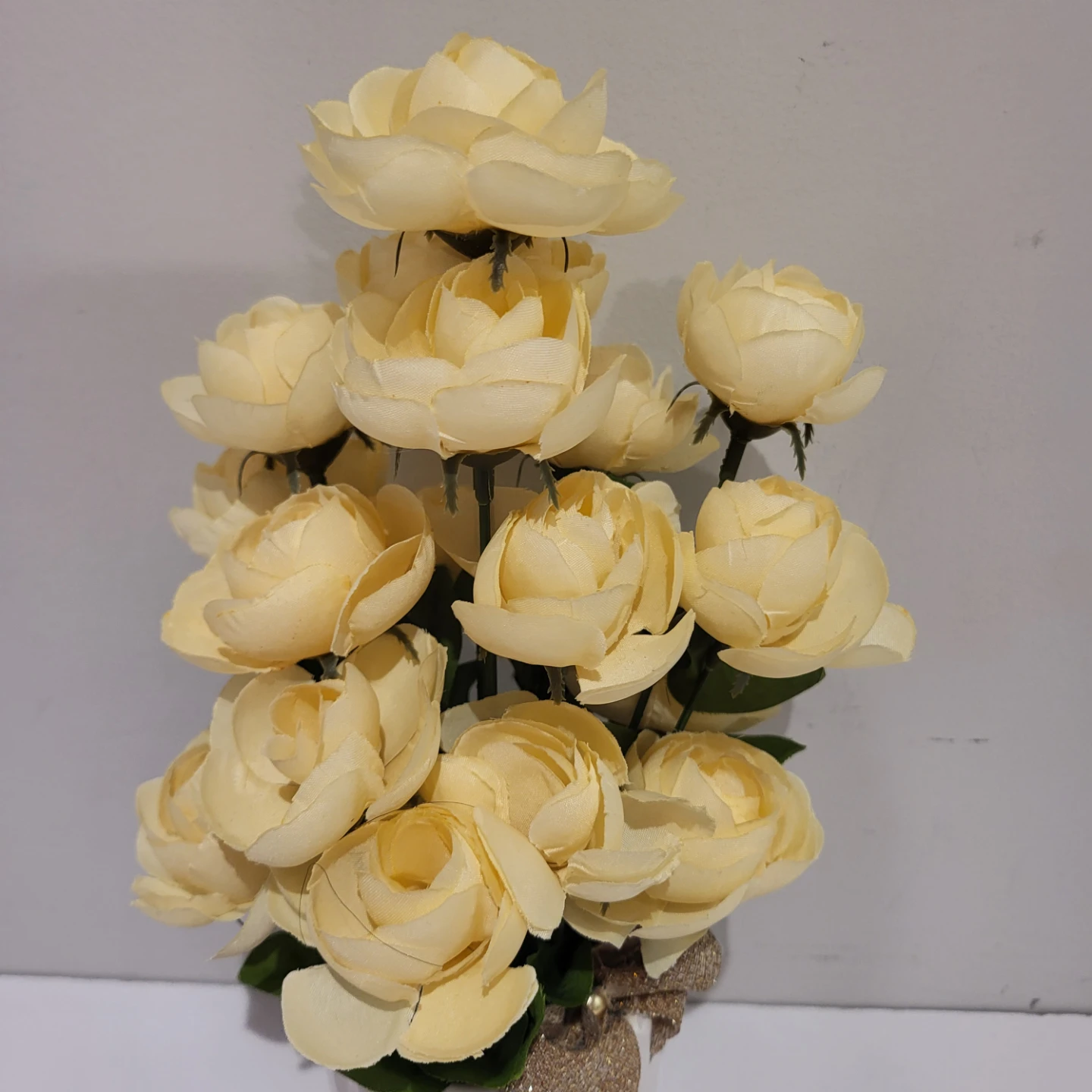 Yellow Faux Rose Arrangement in White Vase - photo 2