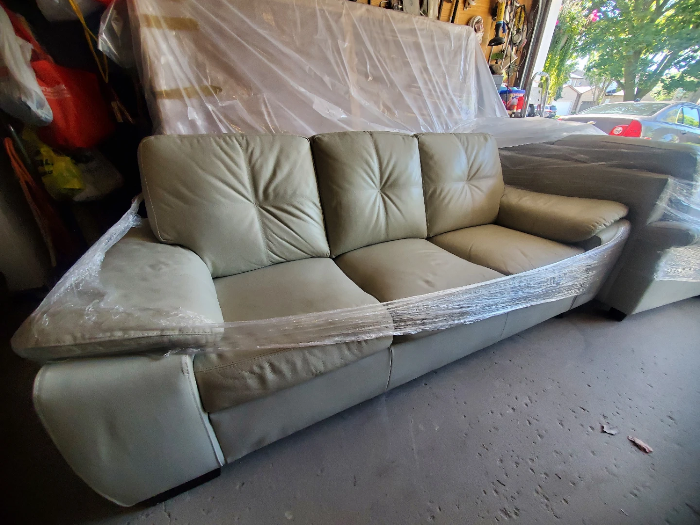 Pale Grey Leather Loveseat