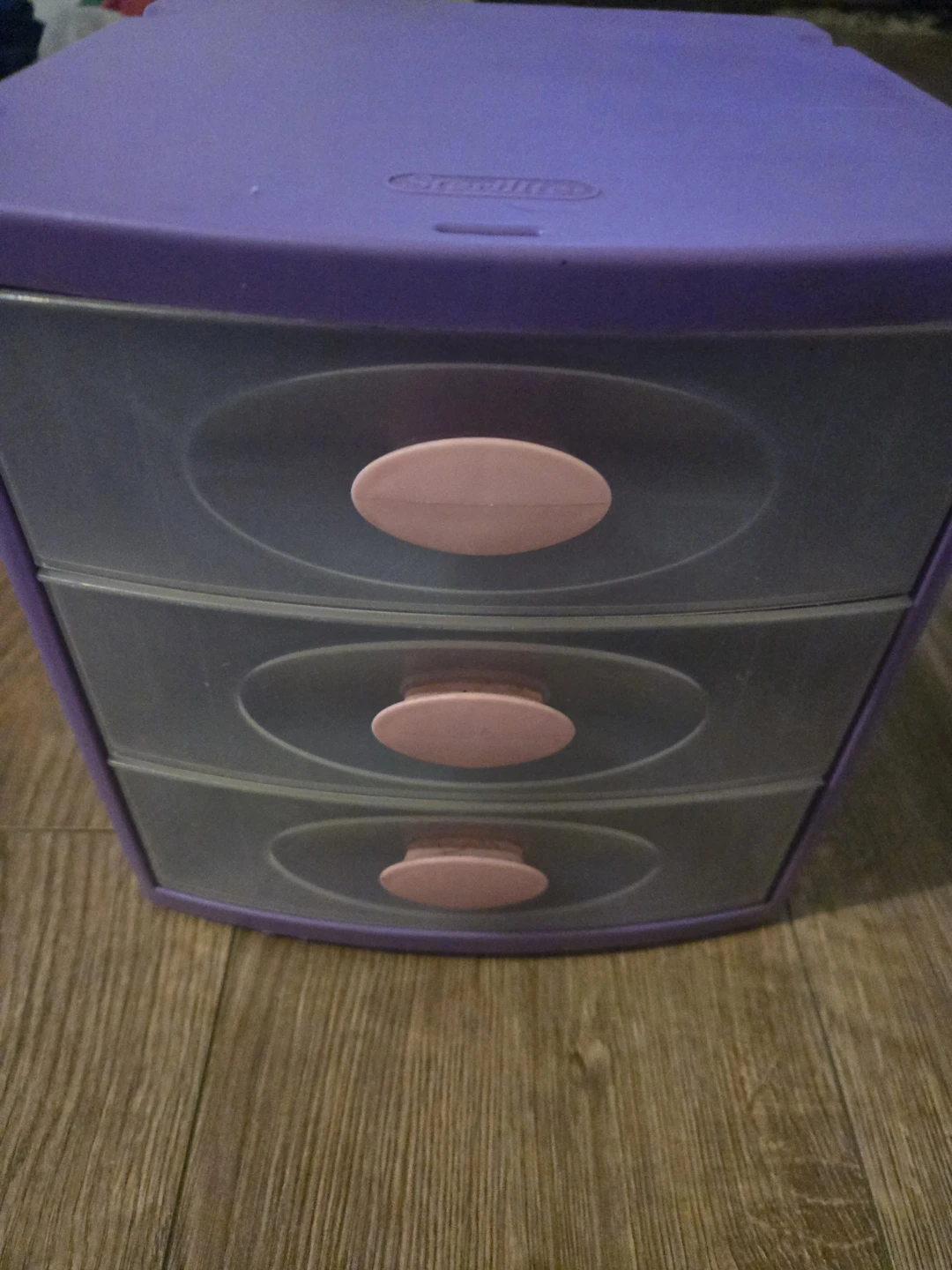 Purple 3-Drawer Organizer with Pink Knobs