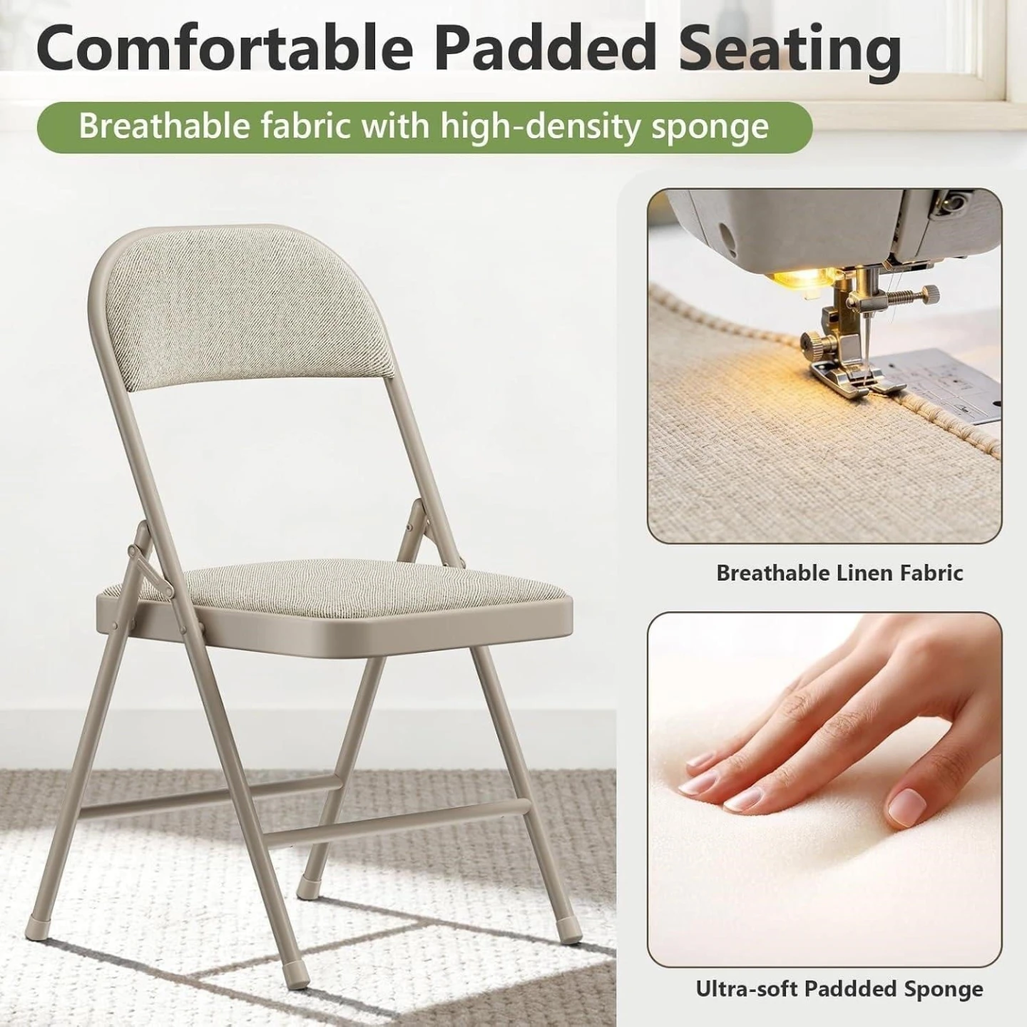 Folding Chair with Padded Seat - Beige - photo 3