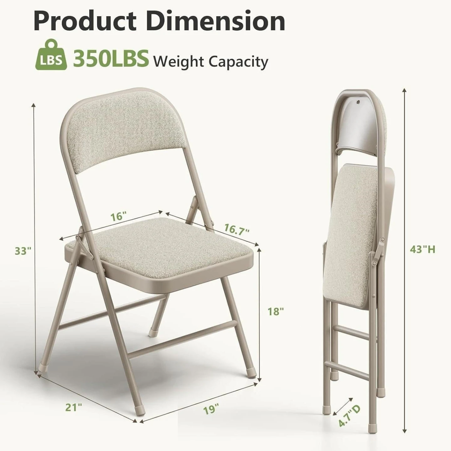 Folding Chair with Padded Seat - Beige - photo 4